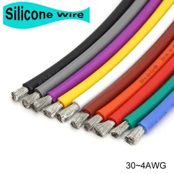 Fil Électrique Flexible en Silicone Souple, Haute Température, 1/5m, 30, 28, 26, 24, 22, 20, 18, 16, 15, 14, 13, 12, 10, 8, 6, 4AWG