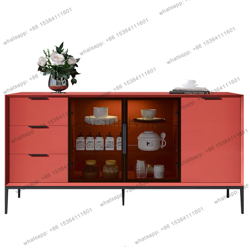 Italian minimalist dining cabinet baking paint modern solid wood sensor lamp tea storage