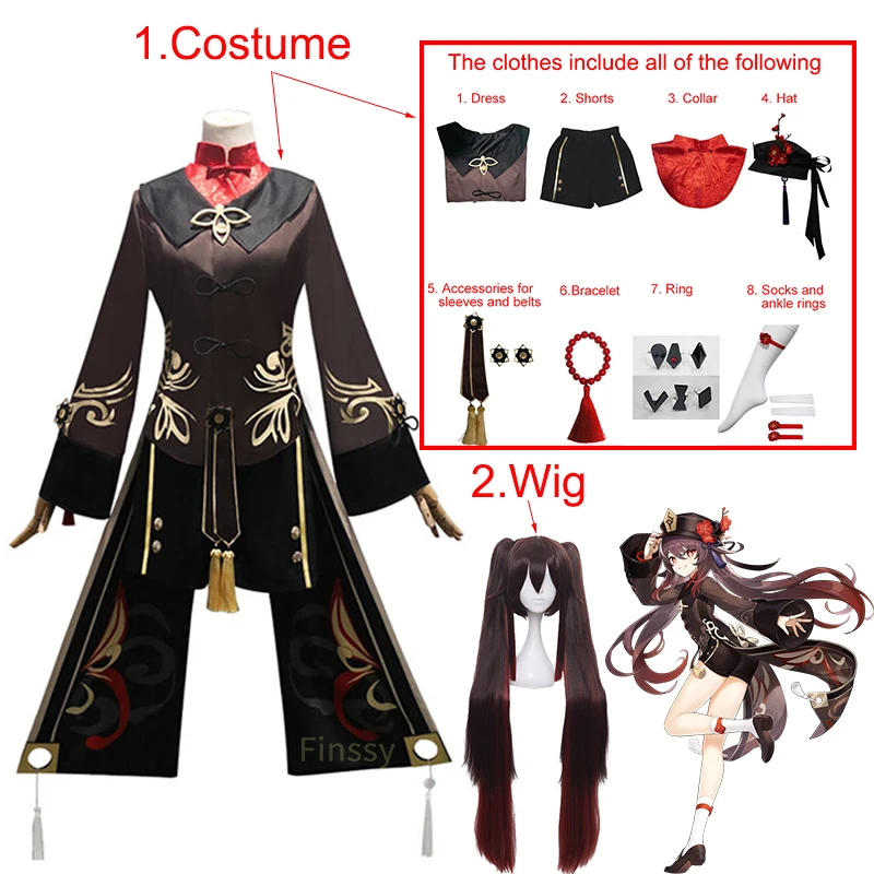 Genshin Impact Hu Tao Cosplay Costume Chinese Ancient Costume Halloween Carnival Hutao Clothes Including Socks Hat Jewelry