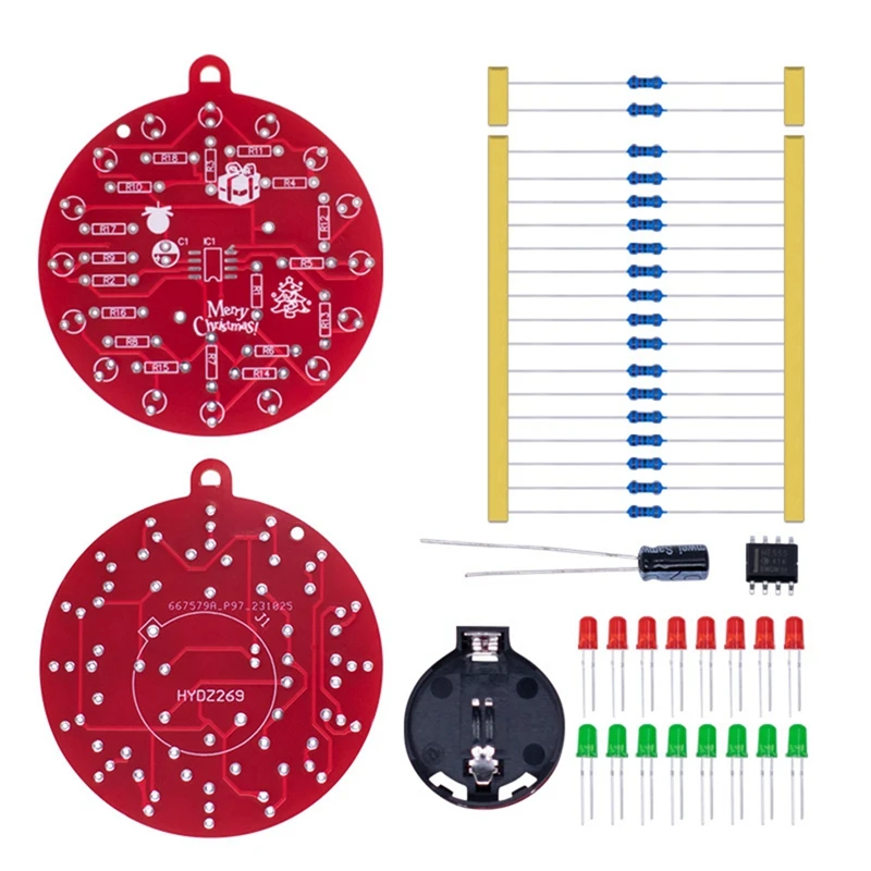 NE555 LED Christmas Tree Decoration LED Blinking PCB Soldering DIY Kit Red Green Flashing Light Soldering Practice Board