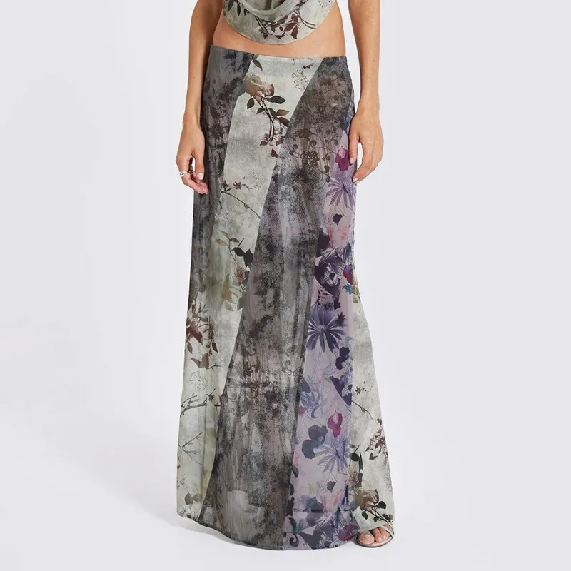 Cross-border Women Clothing Retro Forest-themed Plant and Floral Skirt Street Style Slimming Hot Girl Slimming Mid-length Skirt