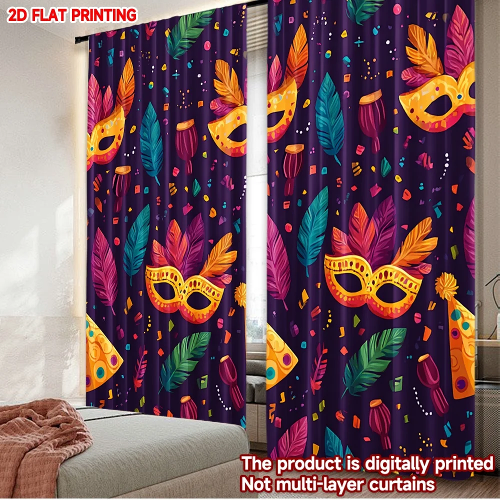 2D flat printing 2pcs Curtain Party Curtains Carnival Masks and Confetti Digital Printed Polyester Drapes Family Party