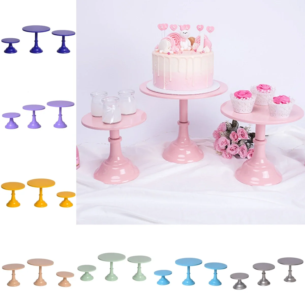 8/10/12inch Birthday Cake Stand Home Party Dessert Table Display Tray Cold Meal Break Afternoon Tea Center Rack Metal Pure Color