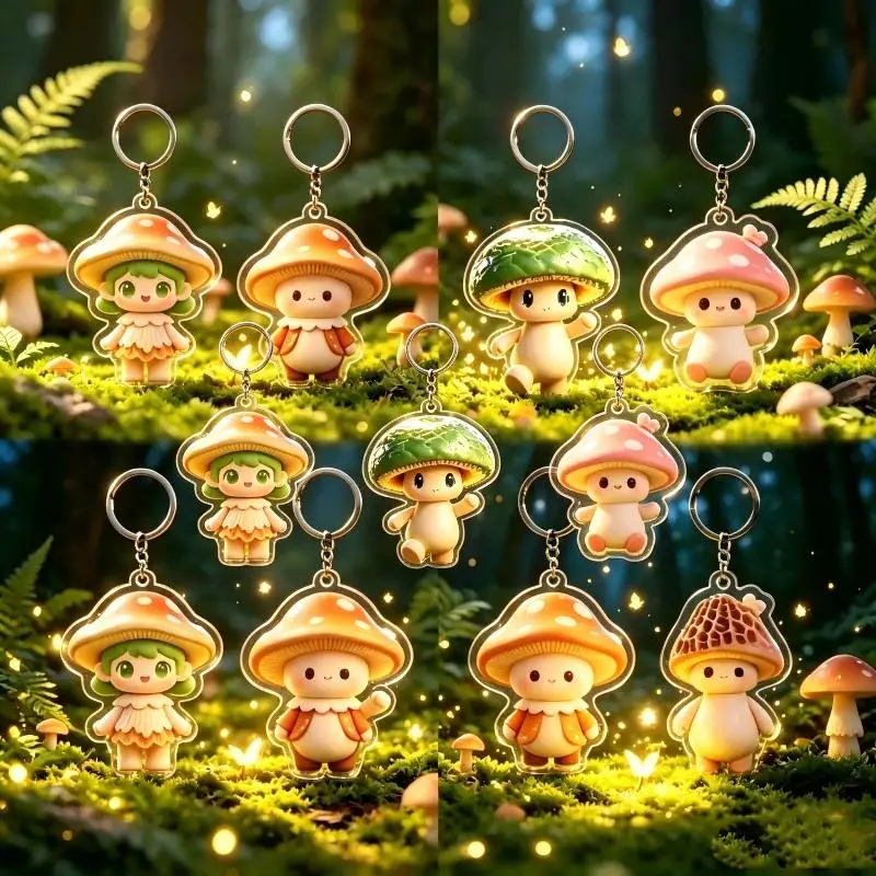 Cute Kawaii Mushroom Acrylic Keychain Adorable Cartoon Design Bag Decoration Gifts Kids Girls Friends No Break Fun Charm
