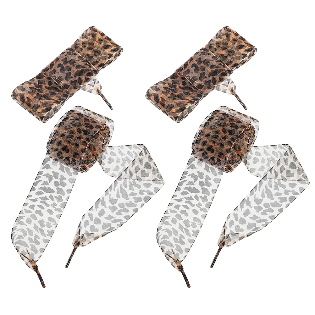 2 Pairs Widen Shoelaces Cheetah For Sports Ribbon Sneakers Boots Fluffy Breadlace