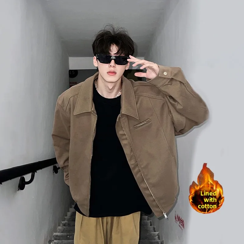 

i ort Cotton Jaet Men's Autumn Winter Warm Top Youth Faion Workwear Detroit Sle Zipper Closure Long Sve Coat