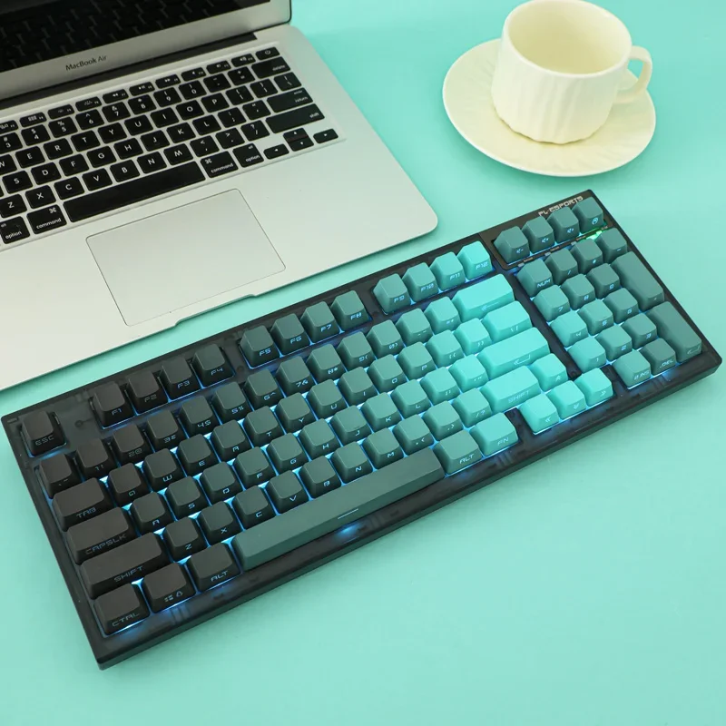 PBT Keys for Mechanical Keyboard OEM Height Double Shout Black Cyan Side Print Backlight Through AULA F75 GK61 Anne Pro 2 Ajazz