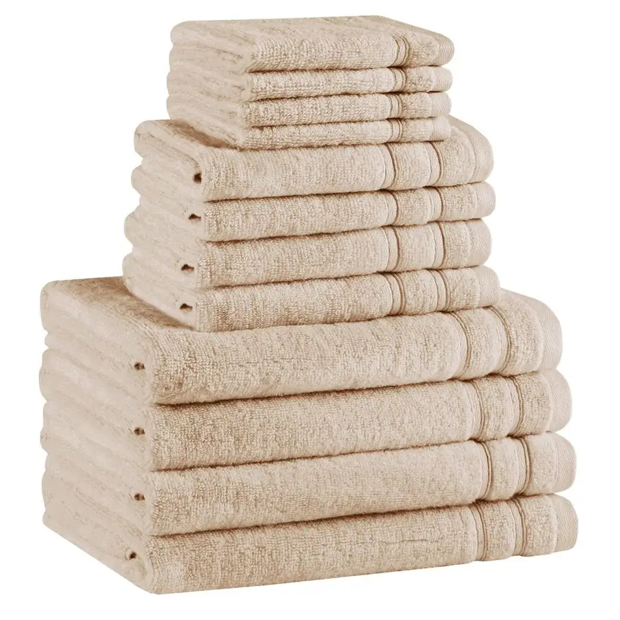 

12Piece Luxury Bath Towel Set 4 Large, 4 Hand, 4 Washcloth, 100 Cotton, Quick Dry, Zero Twist, Soft, Lightweight Beige Tan