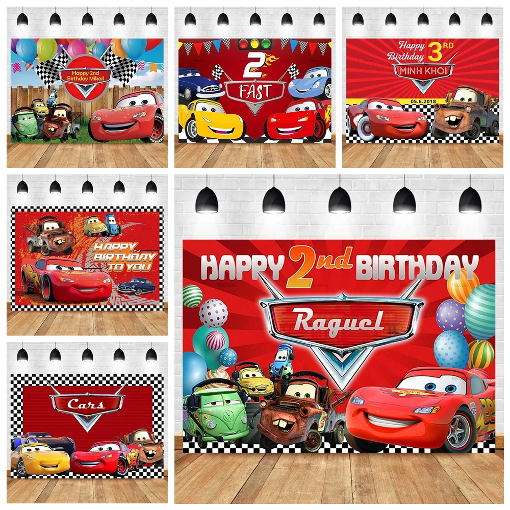 movie Cars Photography Backdrop Customized McQueen Racing Theme Children Boy Birthday Party Baby Shower Decorative Wall Props