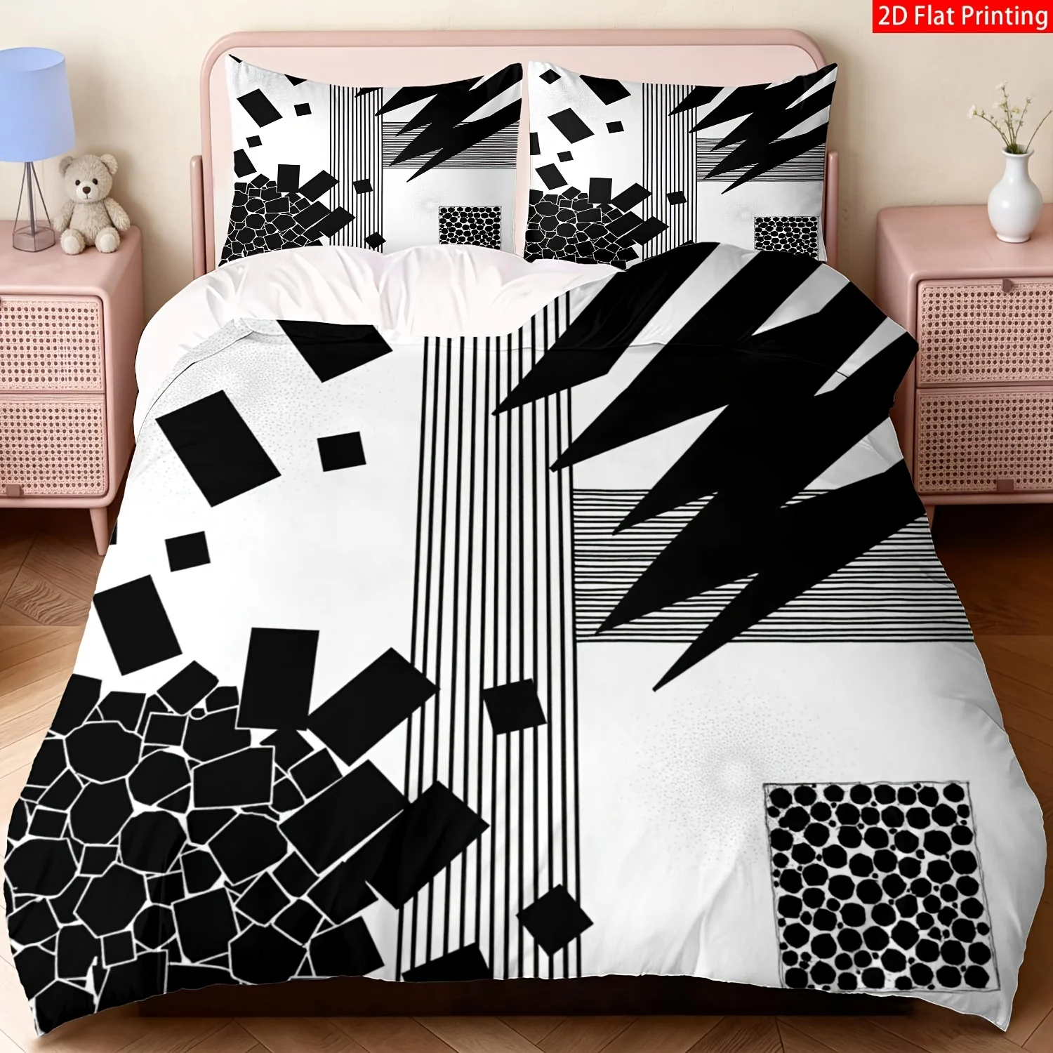 Soft Duvet Cover Set of Three 2D Flat Printed Duvet Cover Set Modern Minimalist Bed Cover Set Abstract Geometric Patchwork Duvet Cover with Pillowcases Machine Washable, Invisible Zipper, Large Duvet Cover Set, Bedding Set Quilt Cover