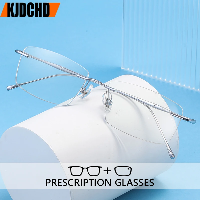 

Pure Titanium Frameless Reading Glasses Men Anti Blue Light Prescription Rimless Glasses Women Photochromic Progressive Eyewear