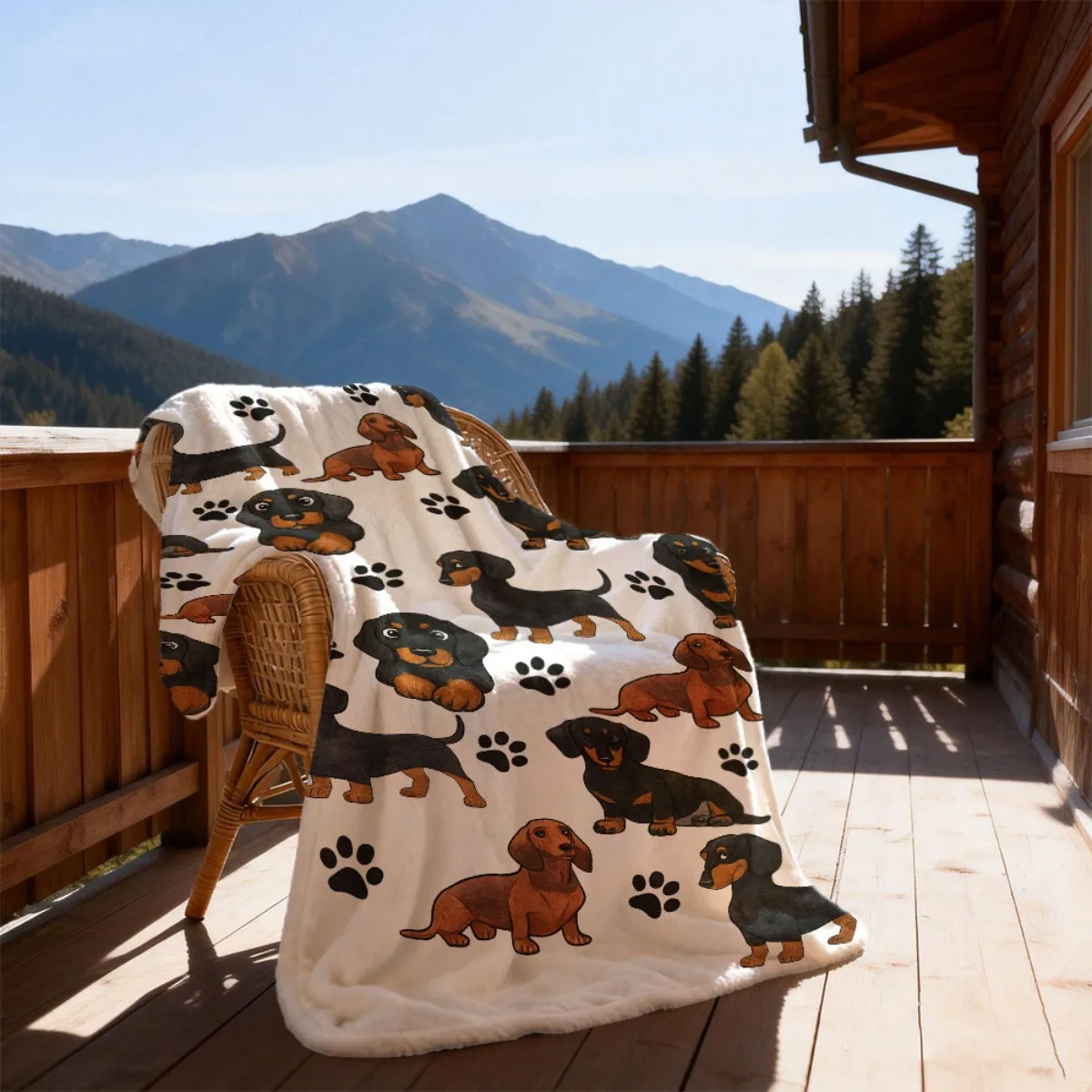 1pc Cute Dachshund Dog Print Flannel Blanket - Soft Warm All-Season Anti-Tear Throw with Tassels, Machine Washable Cozy Bedsprea
