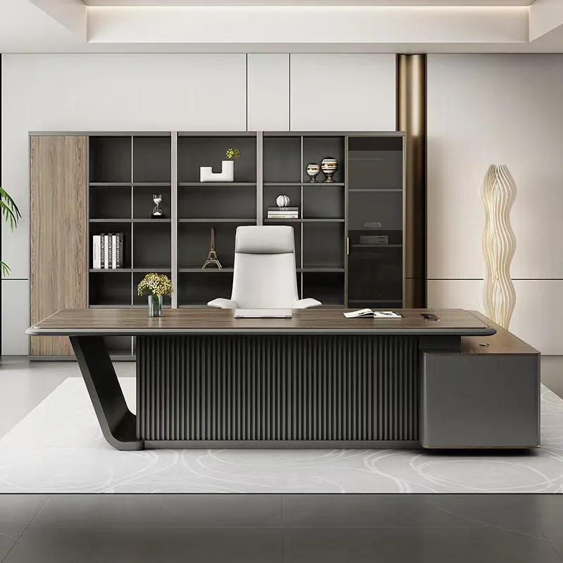 Modern luxurious wooden office desk, suitable for use by families, villas and school administrators, with a chair