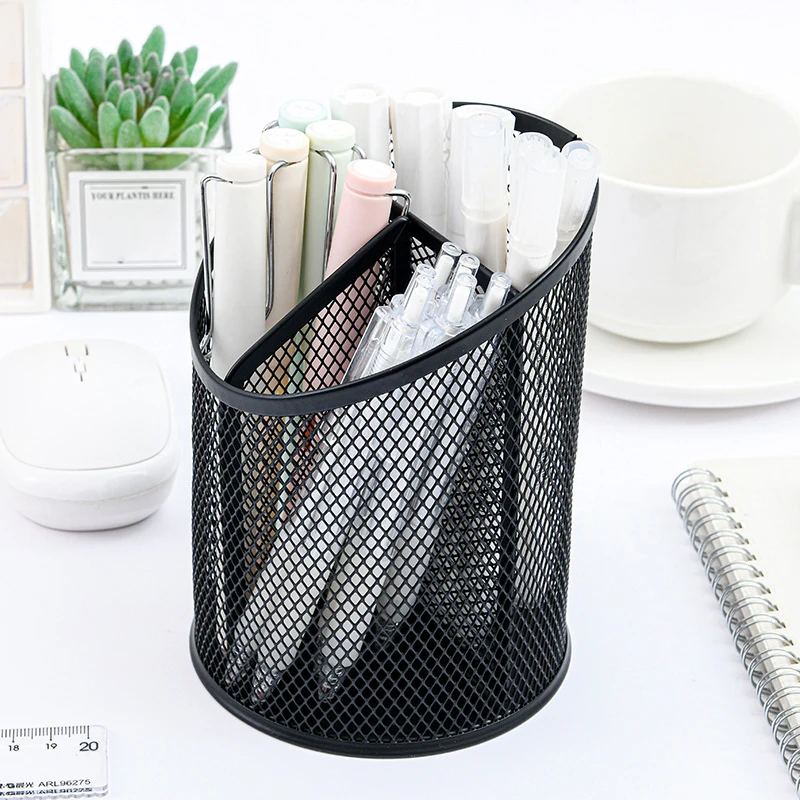 Black Creative Pencil Cups Bevel Pen Container Metal Pencil Holder Desktop Storage Container Decoration Pencil Case