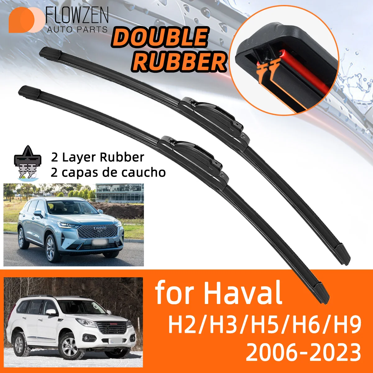 Car Wiper Blades for Great Wall Hover H2 H5 H6 H9 All Years Double Rubber Windscreen Wipers Accessories Winter Summer Wear