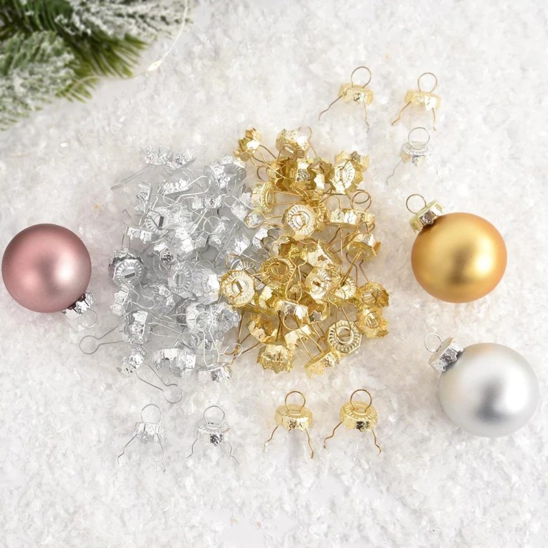 50/100pcs Round Christmas Balls Caps Xmas Ball Hanging Ornaments Removable Metal Cap Christmas Tree Pendants Home Decor New Year