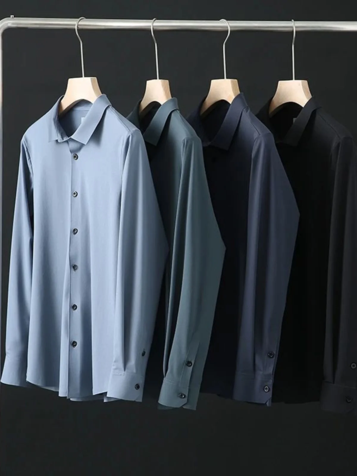 

Мужская рубашка с длинным рукавом из нейлона и полиэстера, стандартный крой, эластичная, немнущаяся, с эффектом памяти, для делового повседневного стиля, осенняя коллекция