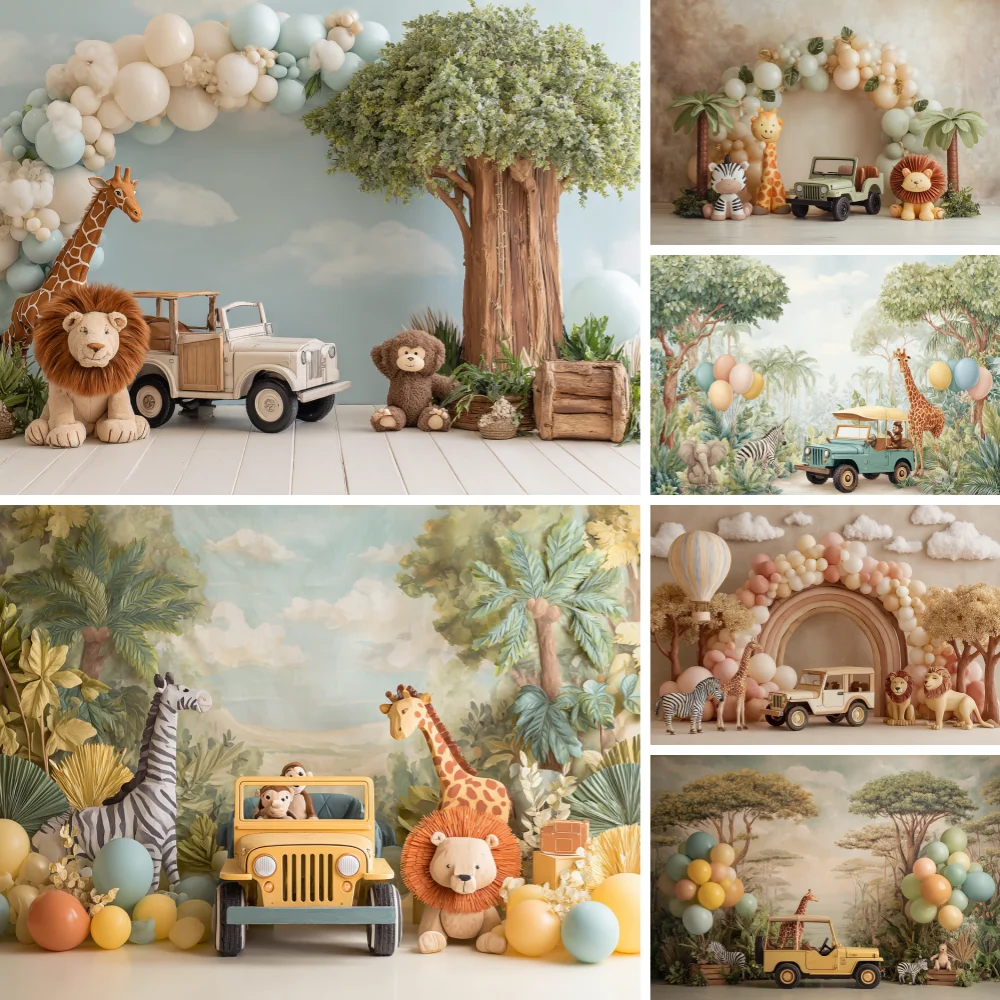 

Animal Forest Photography Backdrop jungle Plants Photo Background Decor Banner Baby Shower Supplies Happy Birthday Wedding