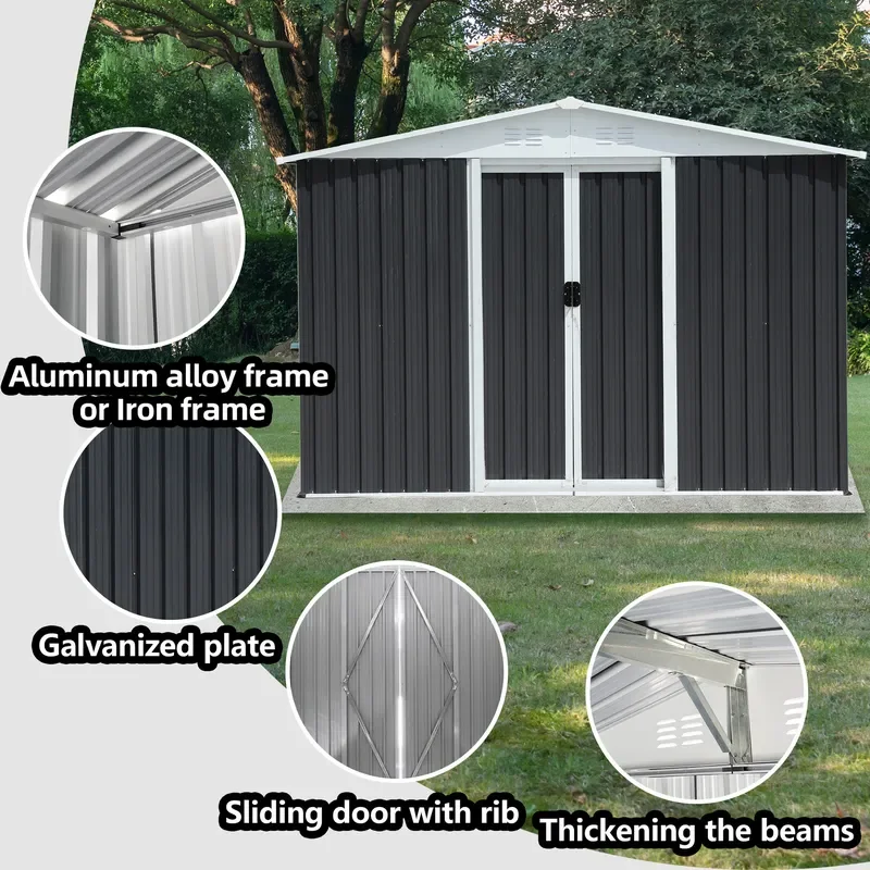 Outdoor Storage Shed Garden Tool House Simple Assembly Utility Room Multi Purpose Combination Structure for Backyard Activity