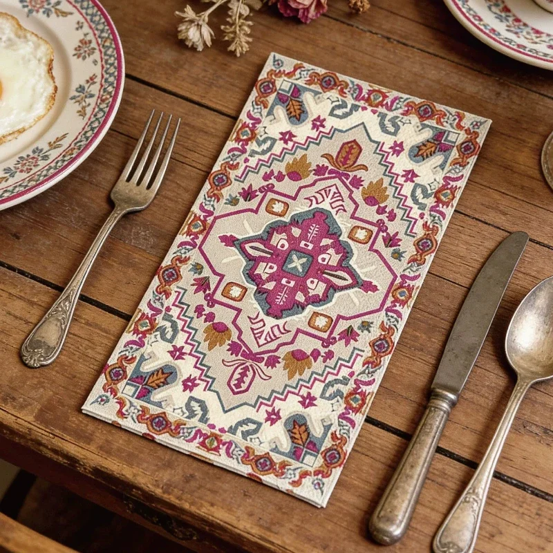 20Pcs 2Ply 33x40cm Bohemian Rug Napkins Tribal Carpet Print Disposable Paper Napkins for Home Dining Party Table Decor