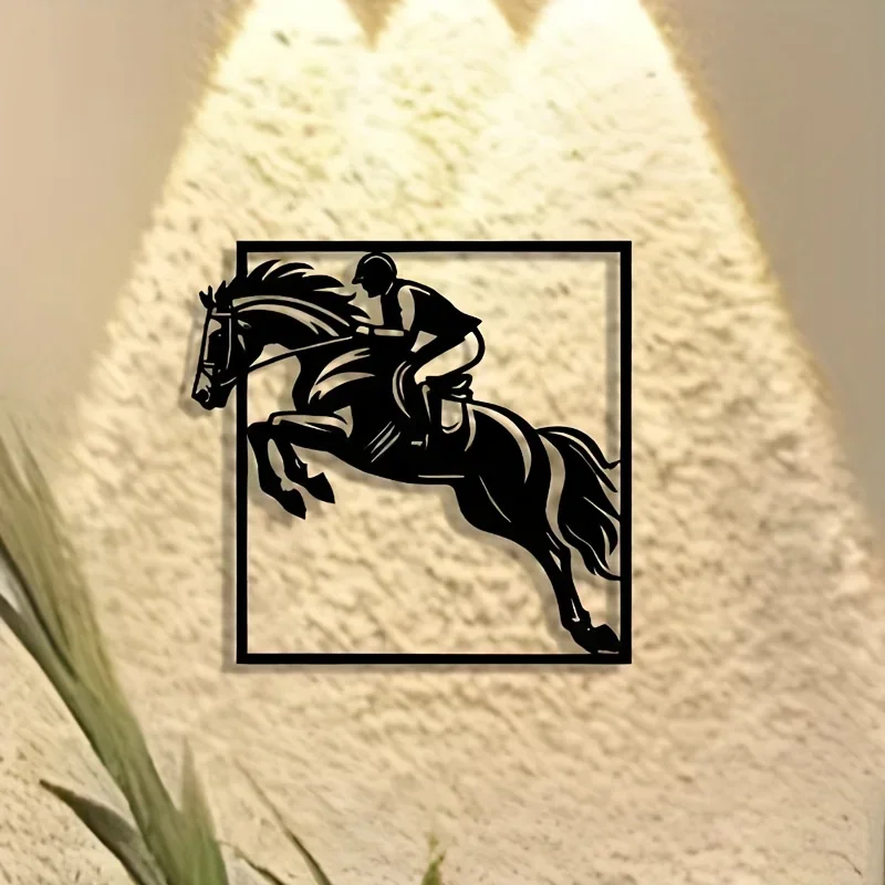 1pc Precision Manufacturing: Galloping Horse Rider Metal Sign, Halloween Abstract Art Christmas Elegant Design Metal Wall Decor