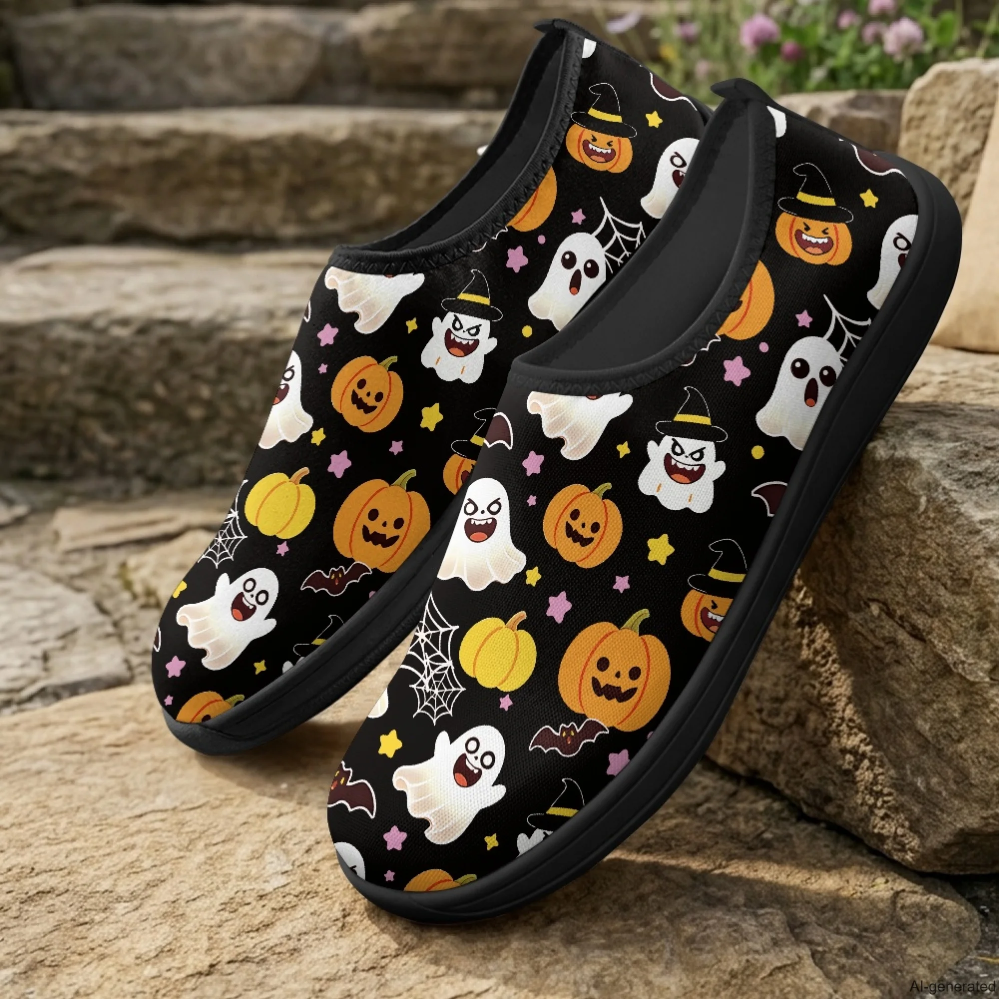 XIXIRIMIDO Slip-on Wide-toed Shoes Men's Breathable Mesh Shoes Halloween Ghosts Women Sneakers Man Shoes Tenis Feminino 36-46