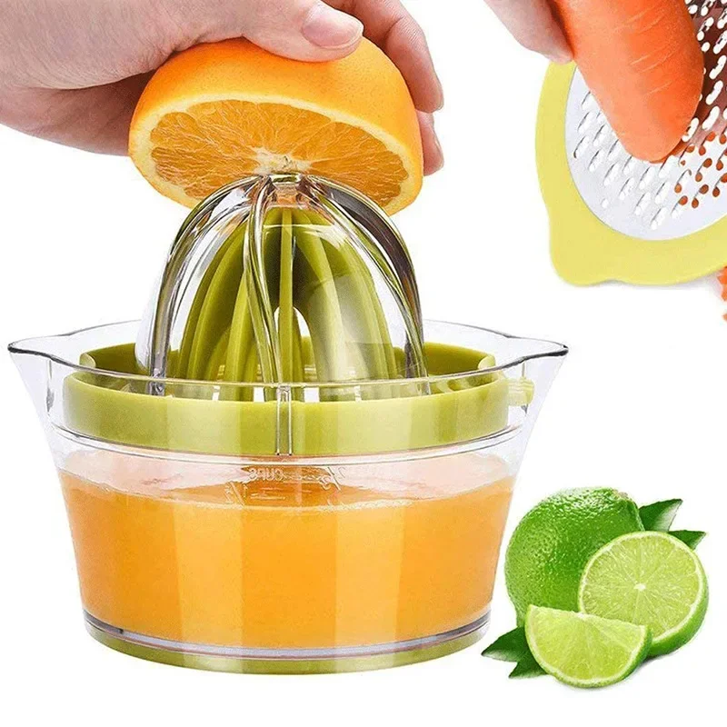 4 In 1 Multifunctional Press Juice Manual Hand Stainless Steel Fruit Lemon Lime Citrus Orange Juicer Squeezer with Bowl Strainer
