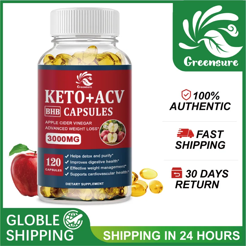 Greensure Organic Keto + ACV Detox Capsules - Reach Ketosis Faster, Boost Energy, Suppress Cravings