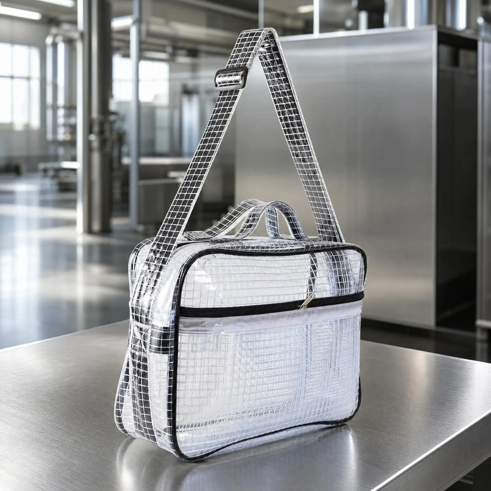 Cleanroom PVC Bag Reinforced PVC Mesh Shoulder Bag Reflective Mesh Tote with Shoulder Strap for Industrial Workers, Equipment