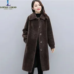 Faux Lamb Fur Coats for Women,Single Breasted Long Jackets,Luxury Female Overcoat,Thicken Warm Clothes,New,Winter,2024