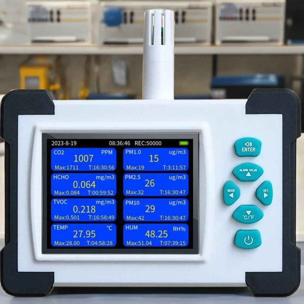 WiFi Version 7-in-1 Air Quality  TVOC HCHO PM CO2 Temperature Humidity Detector Gas Analyzers