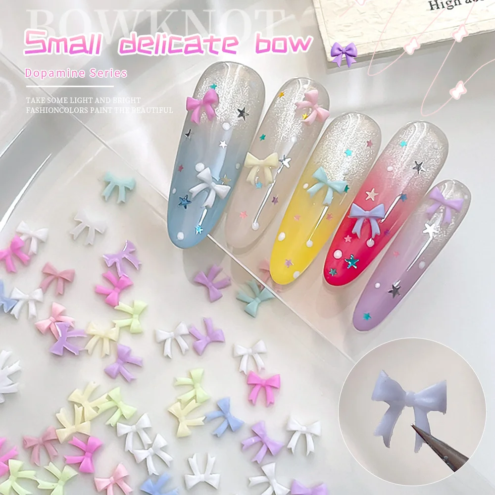 50/100PCS Multiple Colors Mini Resin Bowknots Charms Assorted 3D Bows Dopamine Cute Resin Sweet Small Bow Nail Art Accessories