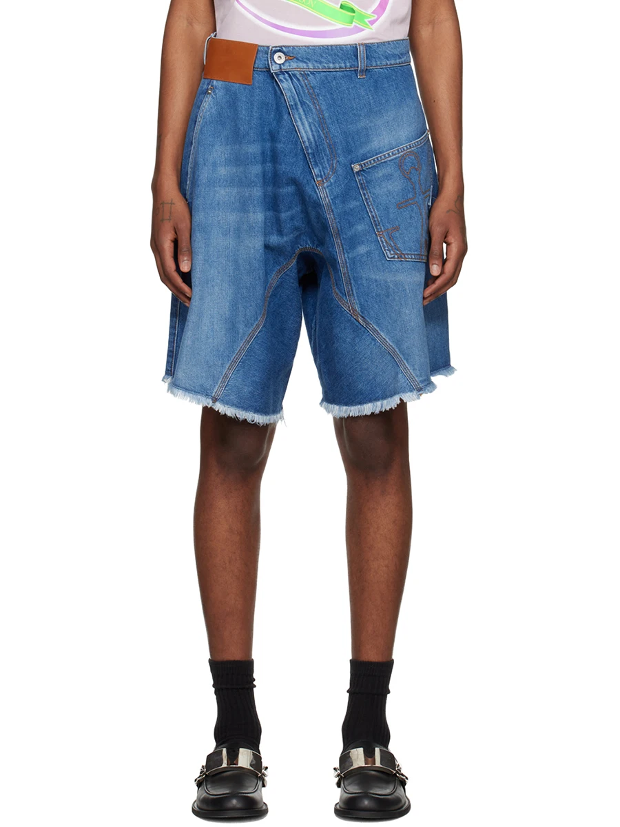 ReddaChic sfilacciato Patchwork irregolare pantaloncini di Jeans uomo baffi asimmetrici Casual estate vita bassa Jeans larghi jords vestiti retrò