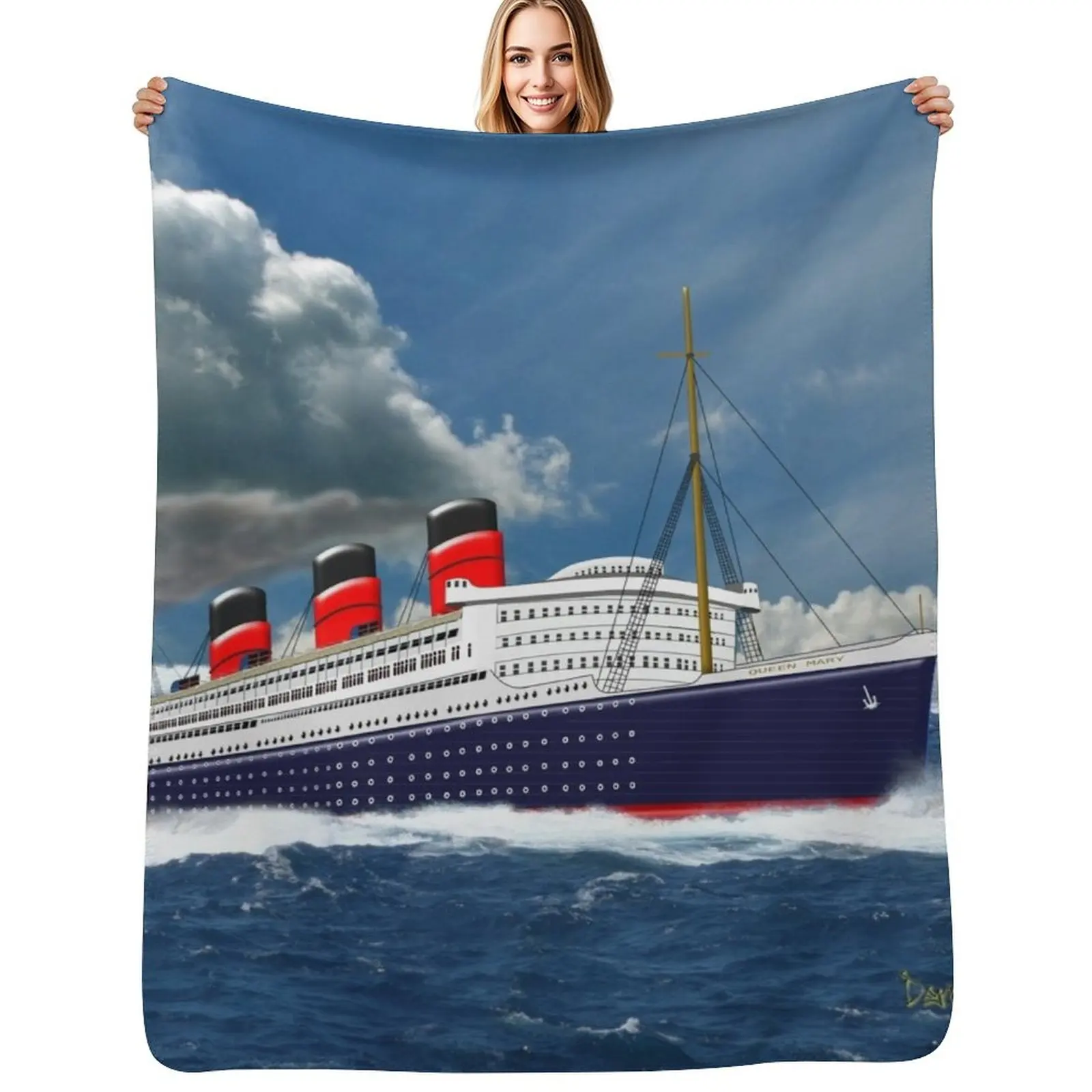 

RMS Queen Mary On a Clear Day 1936 Throw Blanket Sofas Hairy Bed Fashionable Vintage Blankets
