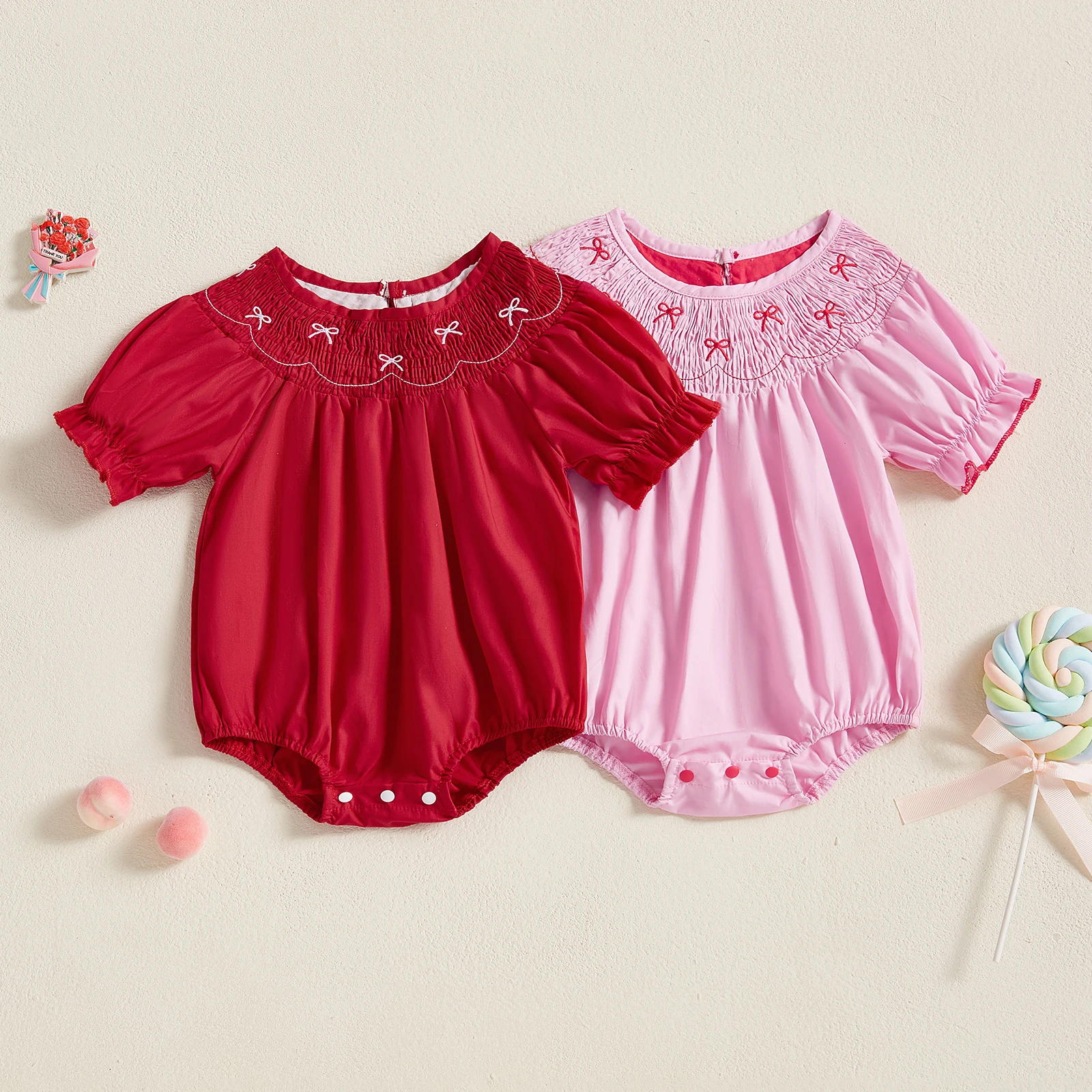 Baby Girls Summer Sweety Jumpsuit Casual Bow Embroidered Short Sleeve Newborn Romper for Toddler Cute Bodysuits Clothes