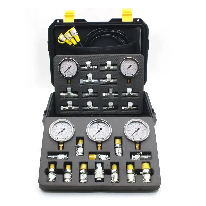 Oil Pressure Gauge Test Tool Kit 0-6000psi 5 Gauges 5 Hose Stainless Steel Case Excavator Hydraulic Pressure Gauge Set