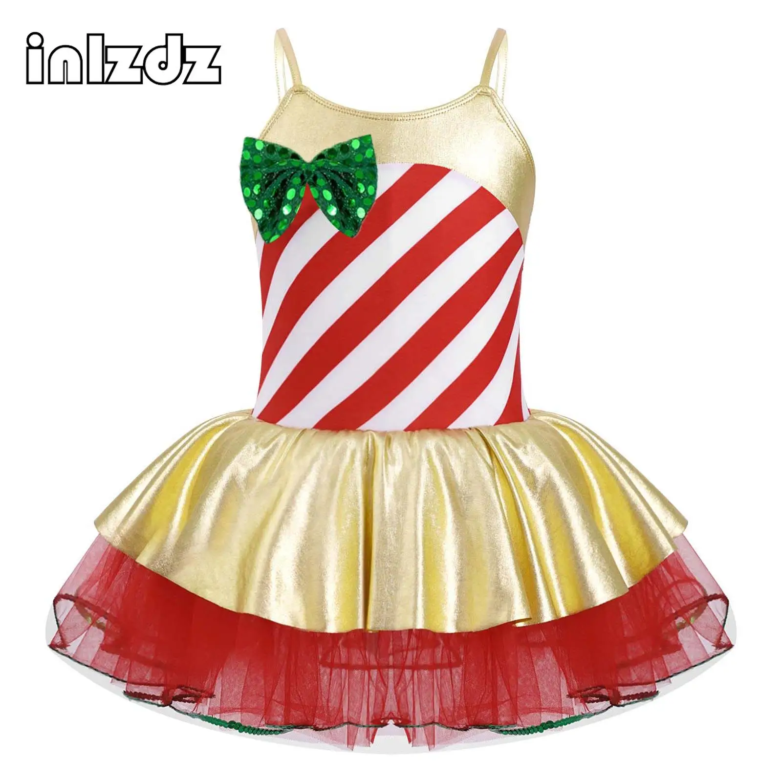 

Kids Girls Christmas Elf Costumes Sleeveless Sequins Tutu Dress Ballet Dance Leotard Figure Skating Performance Dancwear