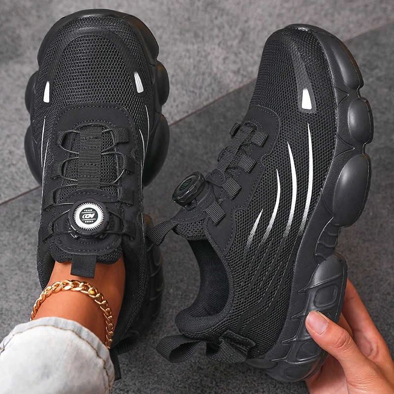 Atmungsaktive Mesh-Laufschuhe für Damen, rutschfeste, verschleißfeste Arbeitsschuhe, robuste, bequeme Turnschuhe, Twist-Schnalle, kein Schnürdesign – Detail 1
