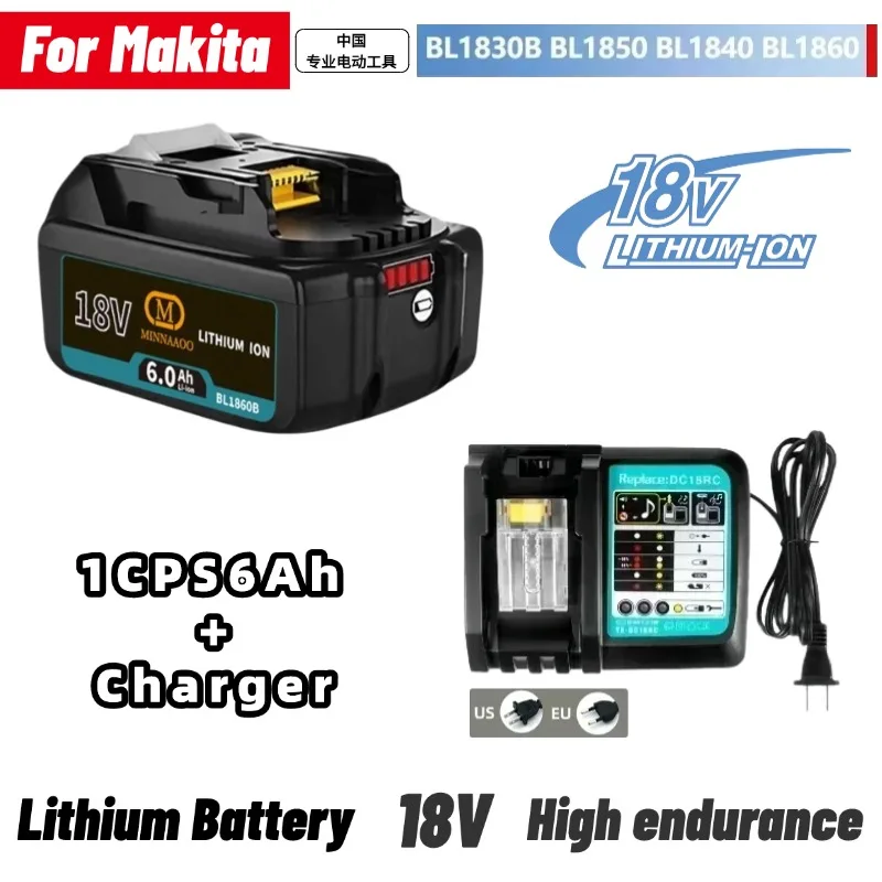 

For Makita 18V 6Ah rechargeable power tool battery with LED lithium-ion substitute LXT BL1860B BL1860 BL1850 chargerMINNAAOO