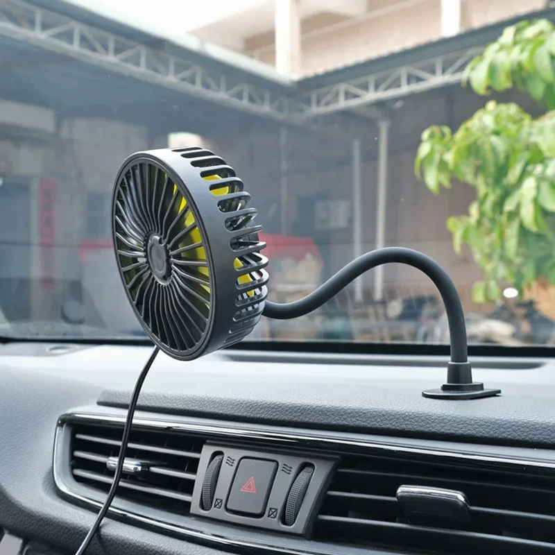 USB Car Electric Fan Strong Wind 3-Speed Cooling Fan for Rear Seat Passenger Portable 360 Degree Rotatable Car Air Fan