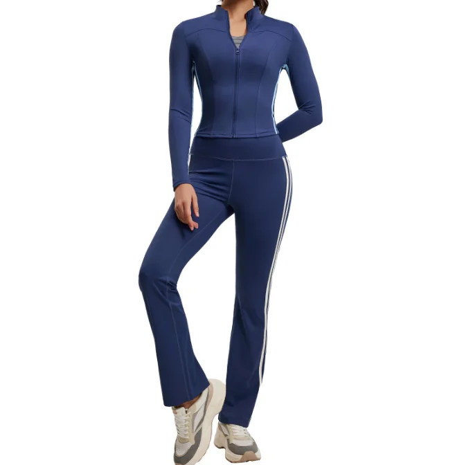 Neues gestreiftes High-Waist-Yoga-2-Teiler-Set, hautfarben, weich, dehnbar, Po-Lifting-Outfit, Damen-Sportanzug für Laufen, Fitness, Workout