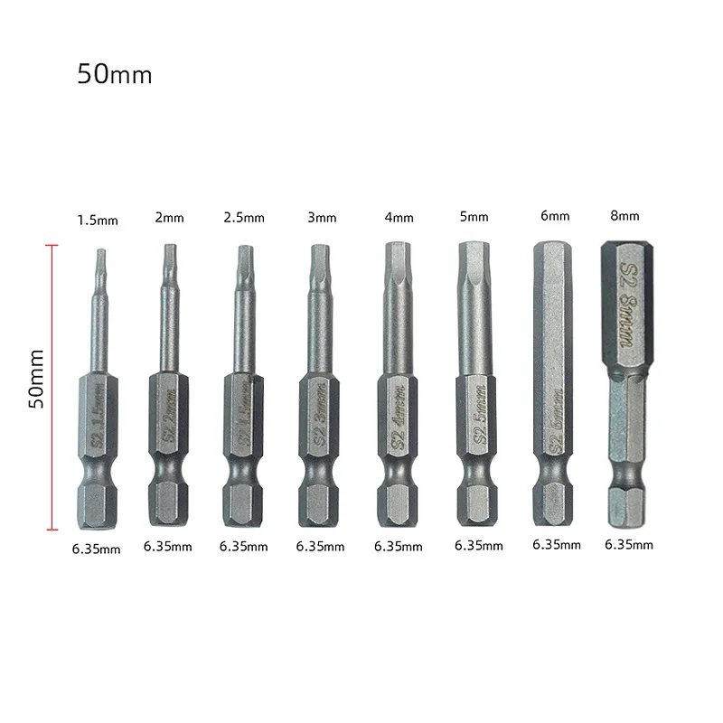 50mm Hexagon Bit Set S2 Bullet Head Torque Bit Set with Magnetic Electric Bit Set