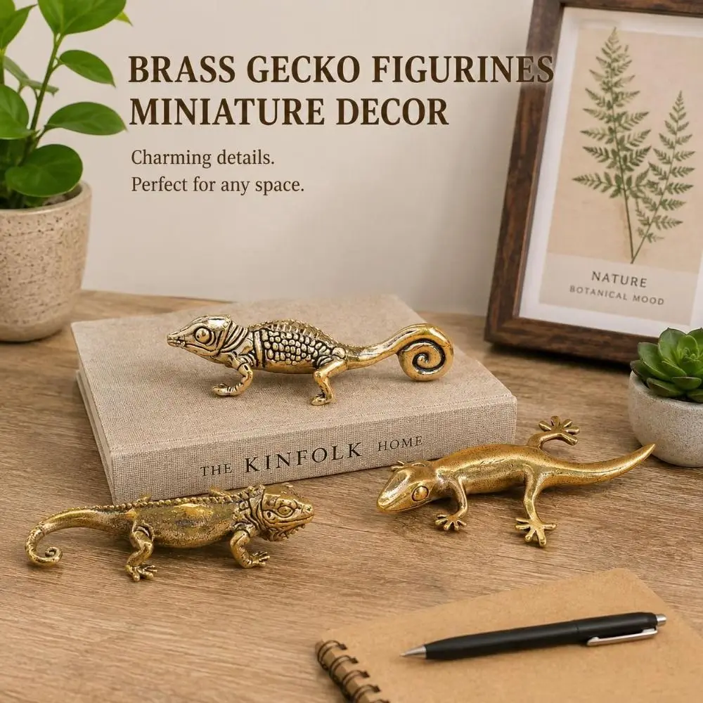 Decorative Vintage Gecko Figure Bronze Antique Finish Lizard Sculpture Handmade Collectible Animal Figure Home Decor