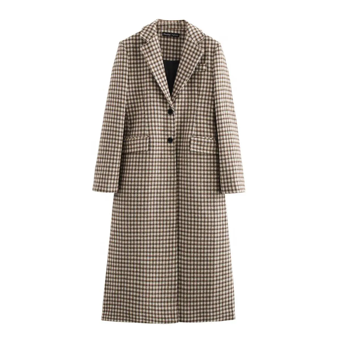 

2025 New Women's Clothing: European and American Style Fashionable Simple Lapel Plaid Long Sleeve Straight Long Coat