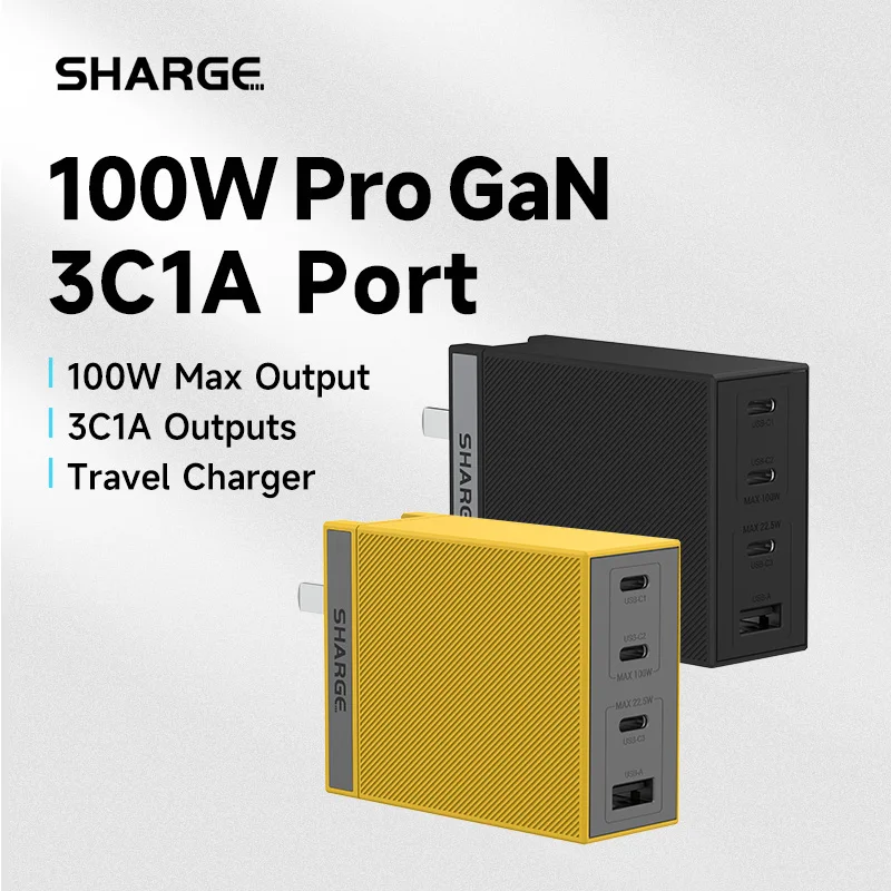 SHARGE 100W GaN USB C Charger PD3.0 QC 4.0 Type C Quick Charge for Samsung iPhone 1514 13 Pro Phone MacBook Laptop Fast Chagers