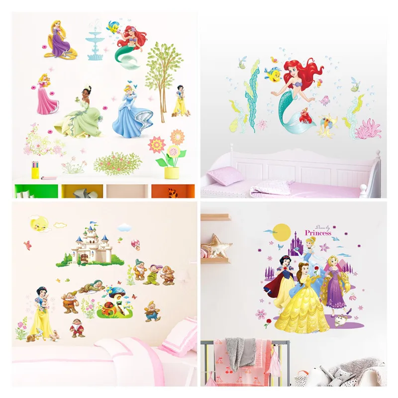 Vivid Colorful Disney Princess Bird Height Measure Wall Stickers For Kids Room Decals Children Bedroom Kindergarten Decoration