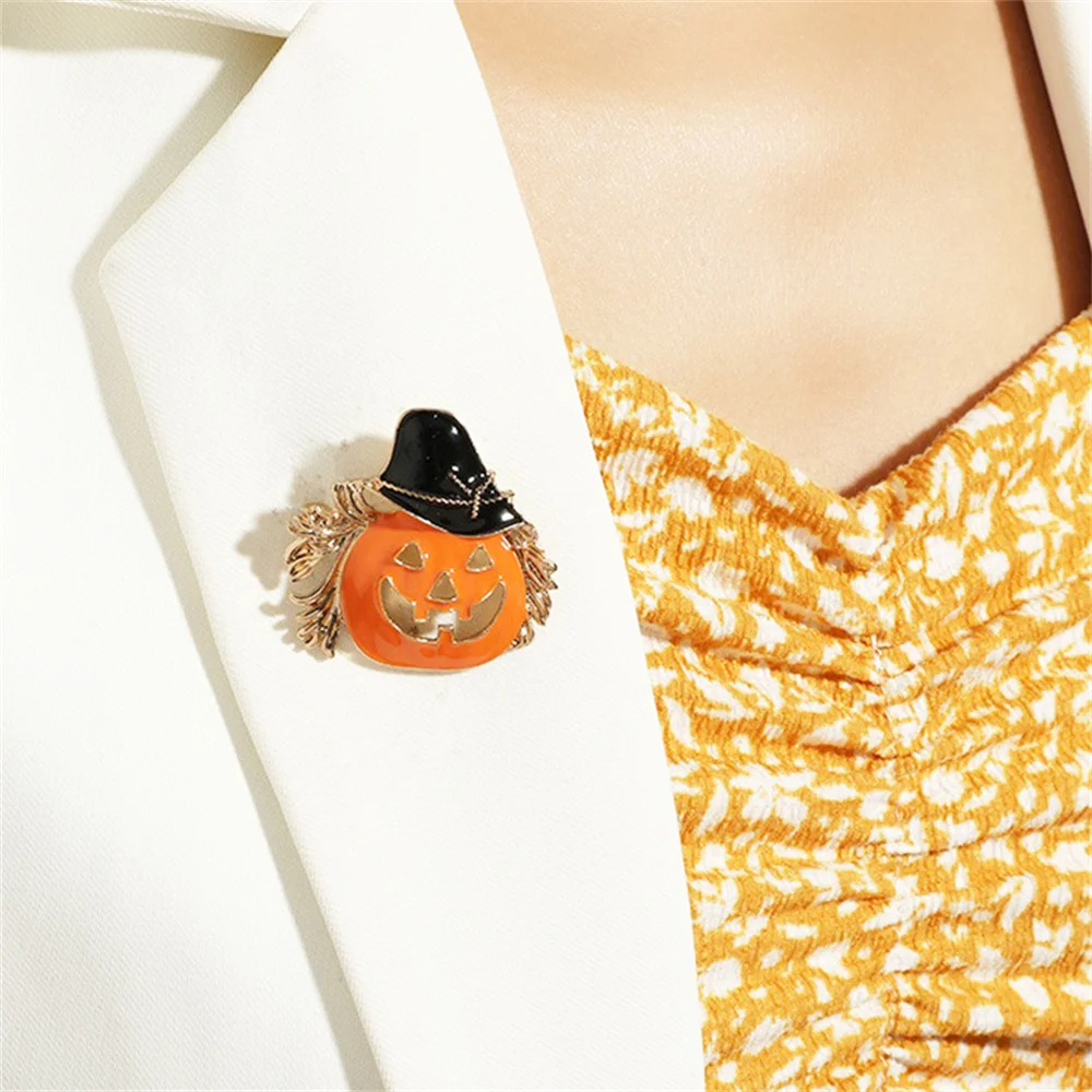 

Halloween Minimalism Dripping Oil Black Hat Pumpkin Brooch For Men And Women Fashion Metal Pins Women Man Jewelry Accessories