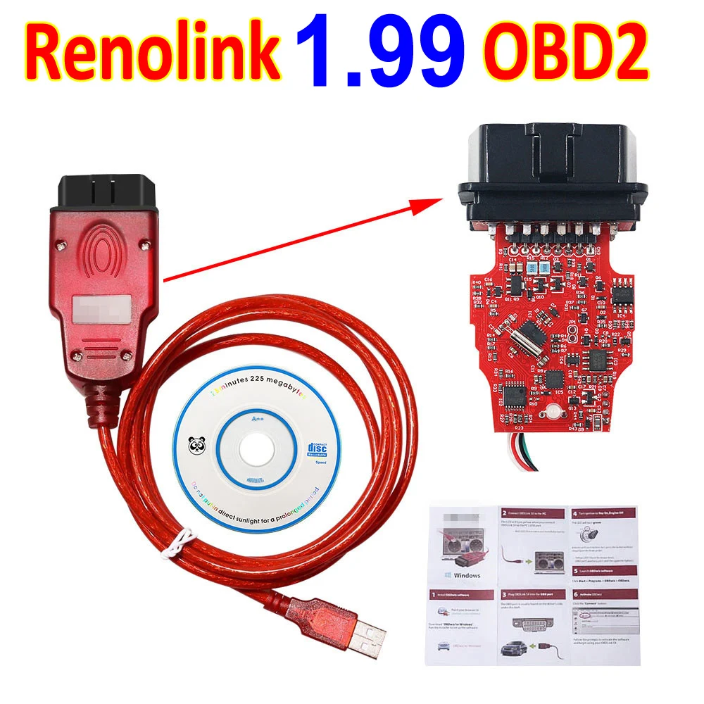 

New Arrived Renolink V1.99 For Renault Auto Key Programmer Red Reno link 1.99 Car Diagnostic Tool Cable