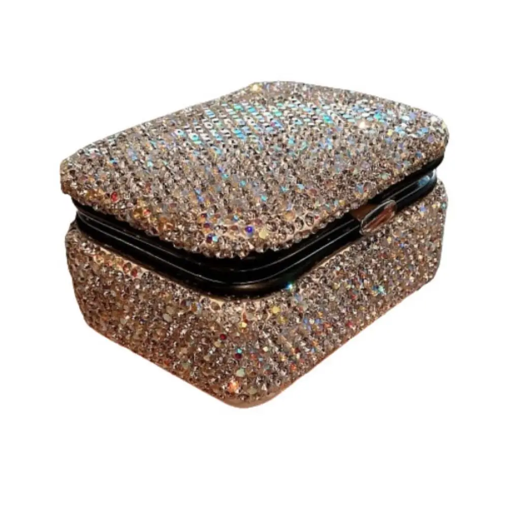 

Шикарная мини-шкатулка для драгоценностей с зеркалом, креативная шкатулка для драгоценностей со стразами и бриллиантами, зеркало для макияжа, серебряный футляр для хранения ожерелья