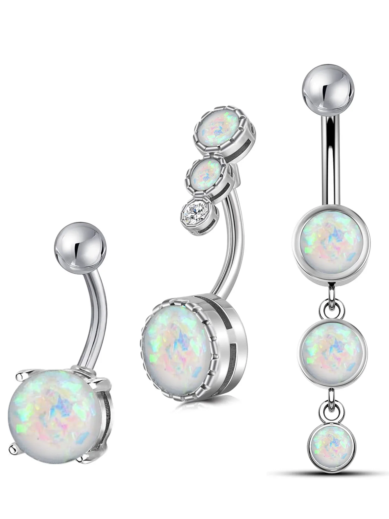 1Pc Opal Stone Dangle Navel Piercing Hyposensitivity Stainless Steel Opal Belly Button Ring Women Body Piercing Aobao Navel Ring